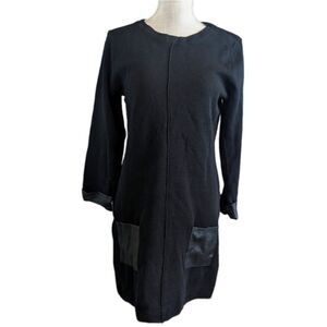 Charlie Page Sweater Dress Small‎ Medium Black Women Long Sleeve Faux Leather